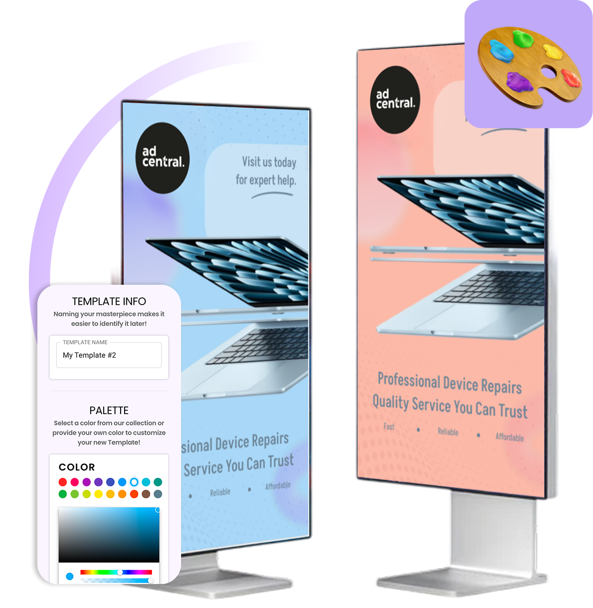 AdCentral TV template editor with editable promotional designs